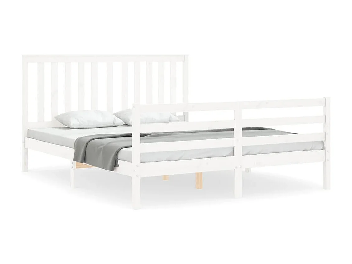 Bedframe met hoofdbord massief hout wit