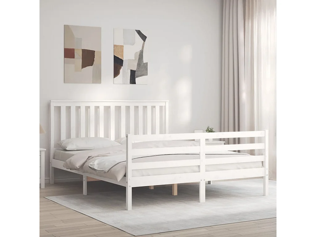 Bedframe met hoofdbord massief hout wit