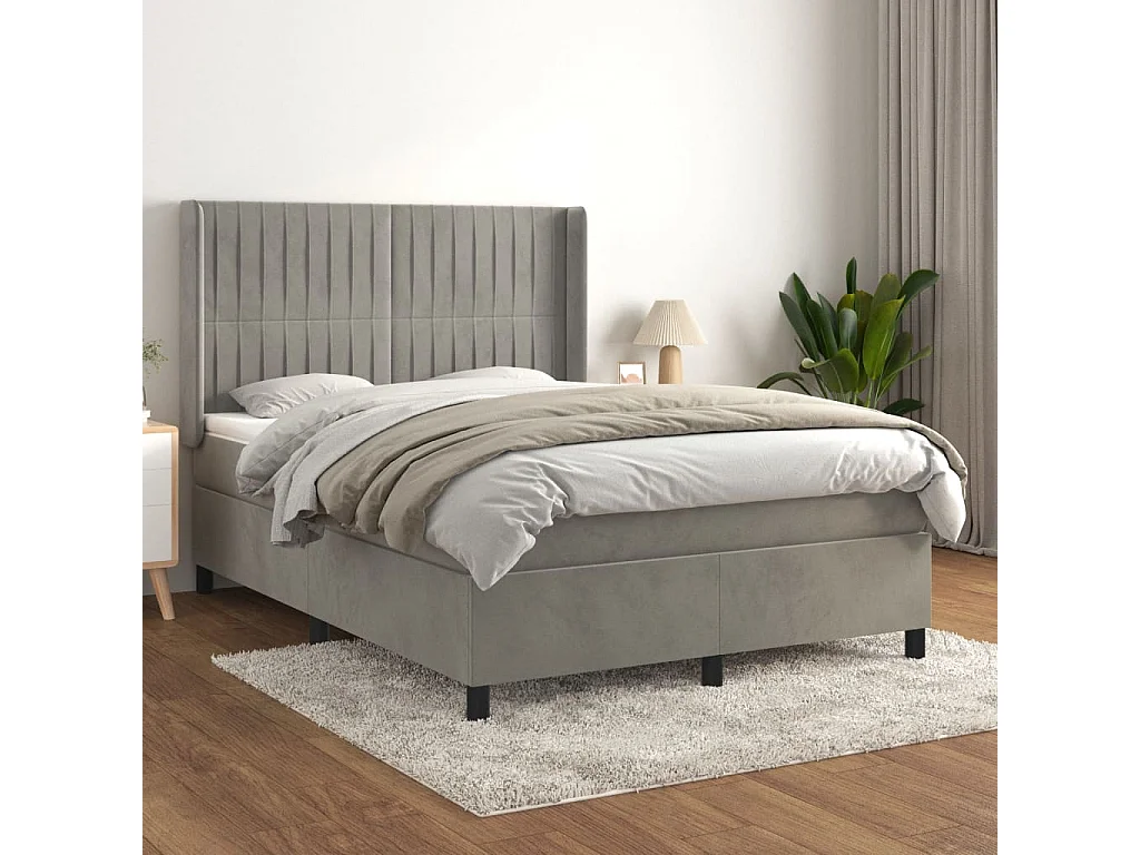 Sommier à lattes de lit et matelas Gris clair 140x190 Velours