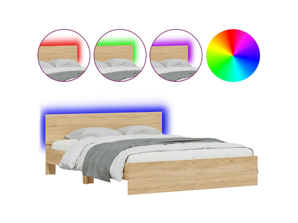 Cadre de lit avec tête de lit et LED chêne sonoma 160x200