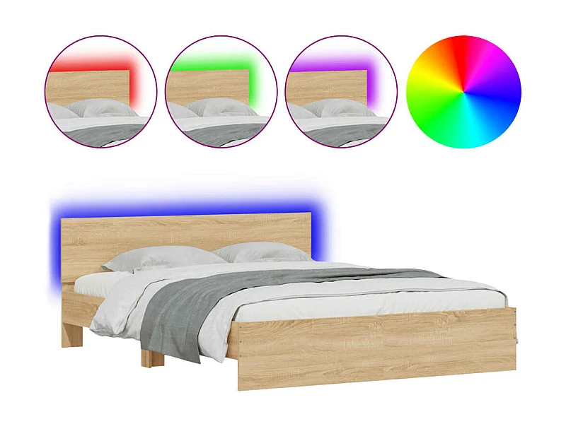 Cadre de lit avec tête de lit et LED chêne sonoma 160x200