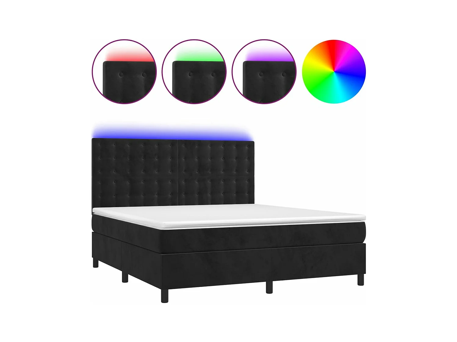 Sommier à lattes de lit matelas et LED Noir 180x200 Velours
