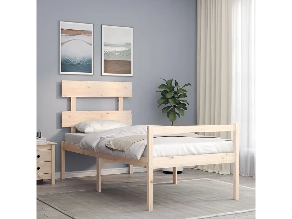 Lit pour personne âgée et tête de lit simple bois massif