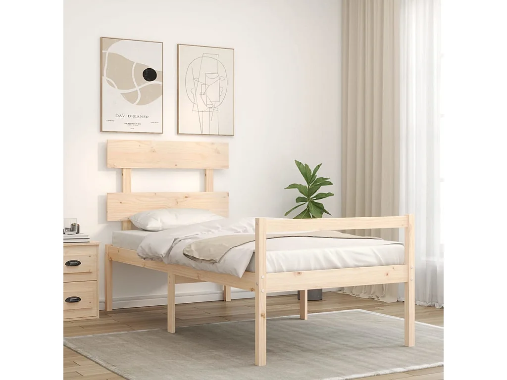 Lit pour personne âgée et tête de lit simple bois massif