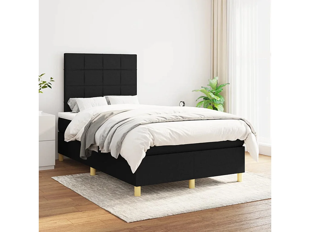 Sommier à lattes de lit avec matelas noir 120x190 tissu