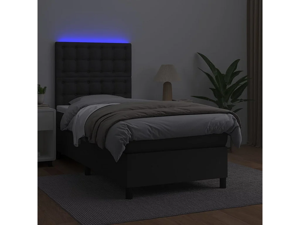 Sommier à lattes de lit avec matelas et LED Noir 90x190