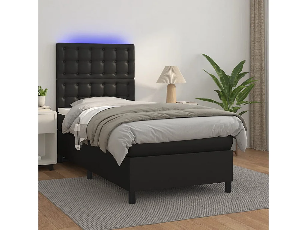Sommier à lattes de lit avec matelas et LED Noir 90x190