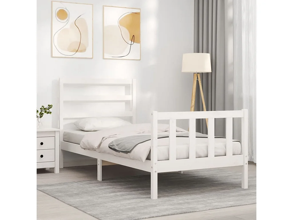 Cadre de lit avec tête de lit blanc 90x190 bois massif