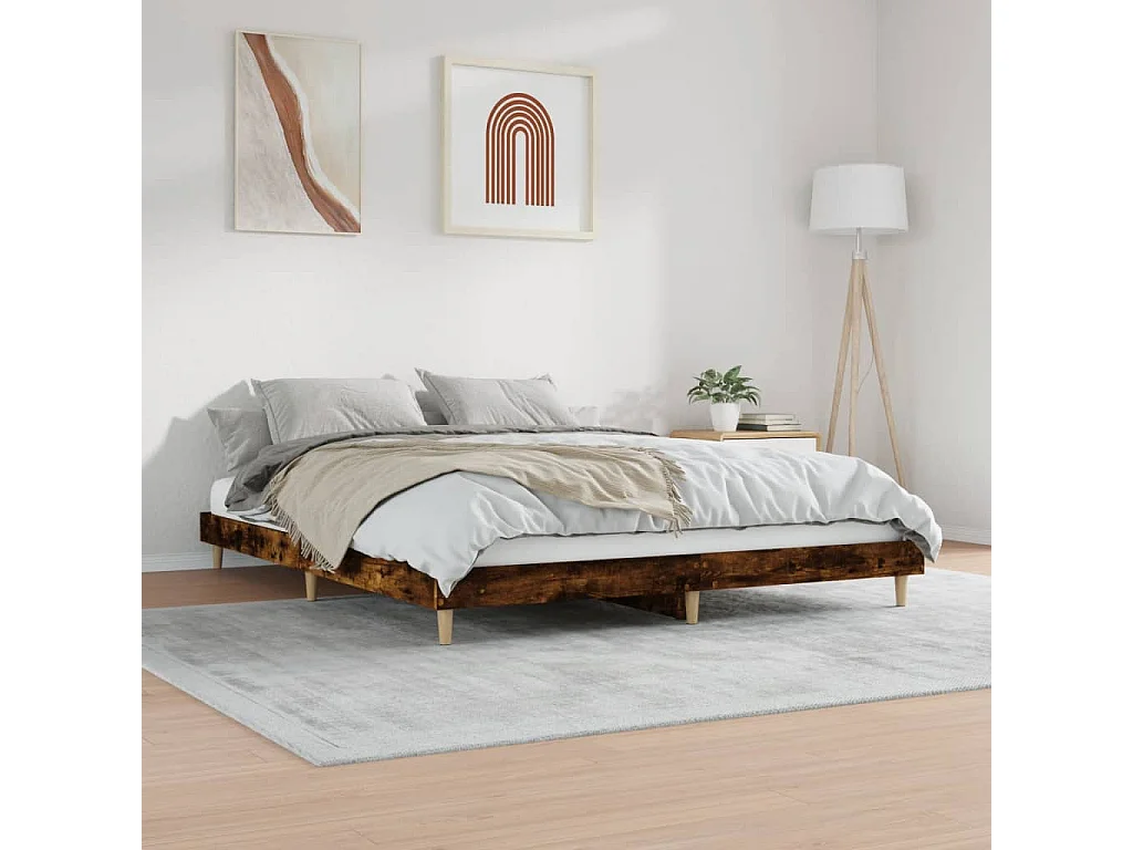Cadre de lit chêne fumé 140x200 bois d'ingénierie