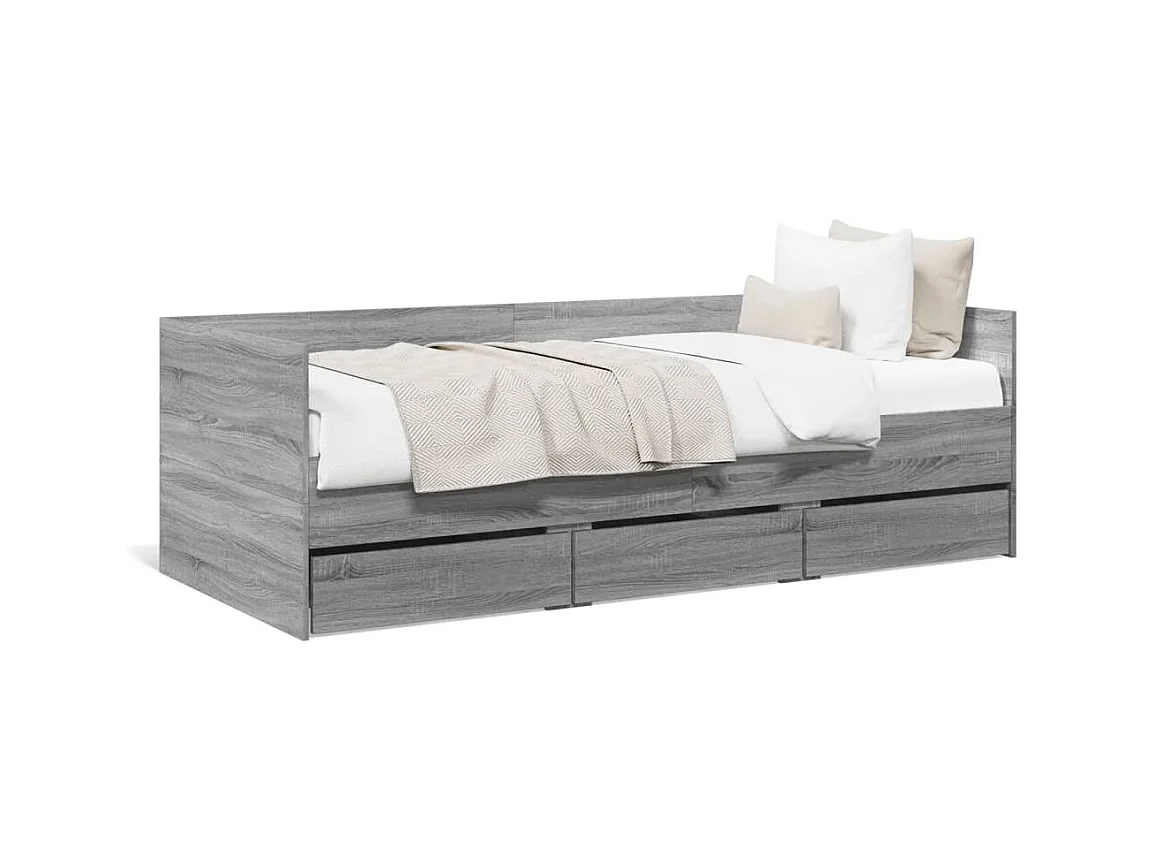 Lit de jour et tiroirs sonoma gris 90x200 bois d'ingénierie