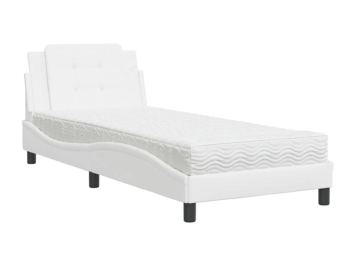 Lit avec matelas blanc 90x190 similicuir