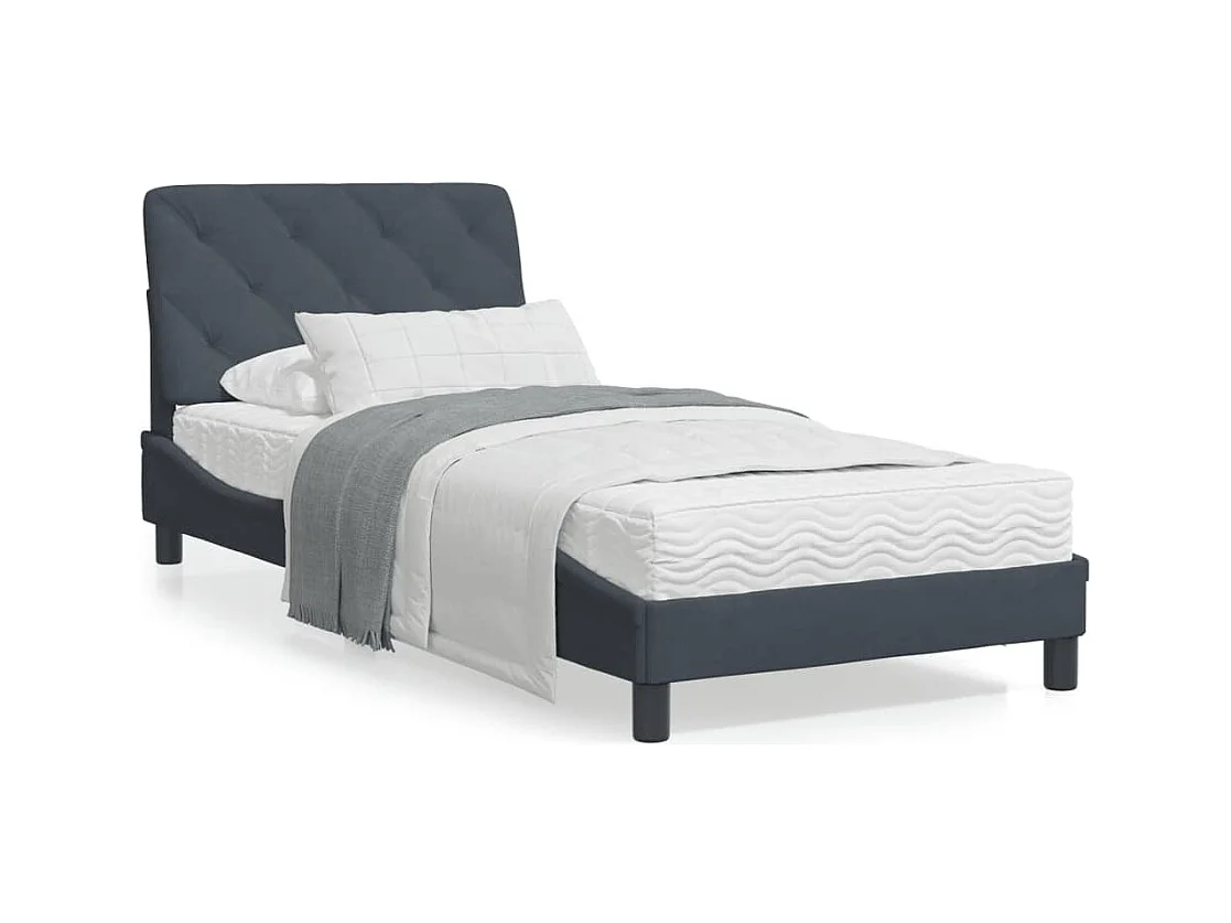 Cadre de lit avec tête de lit Gris foncé 90x200 Velours