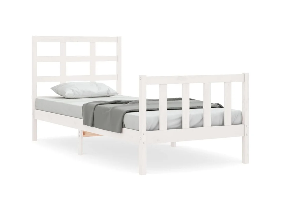 Cadre de lit avec tête de lit blanc petit simple bois massif