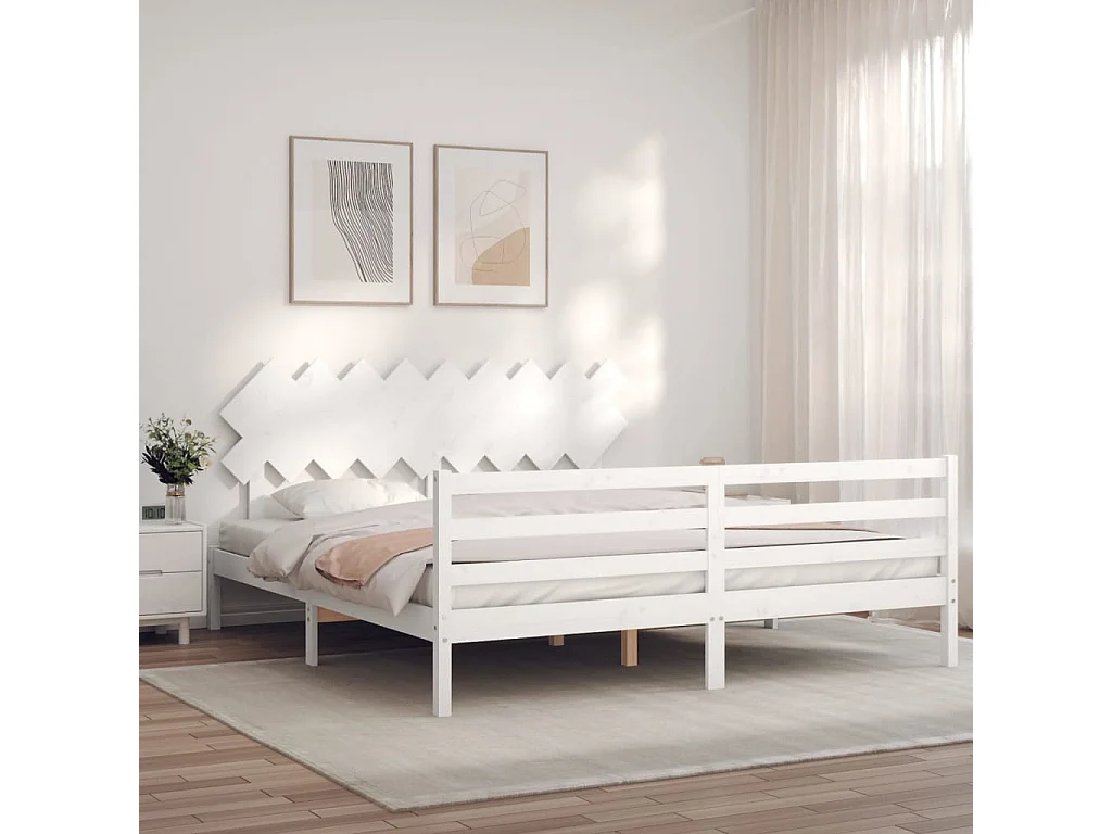 Cadre de lit avec tête de lit blanc Super King Size bois massif