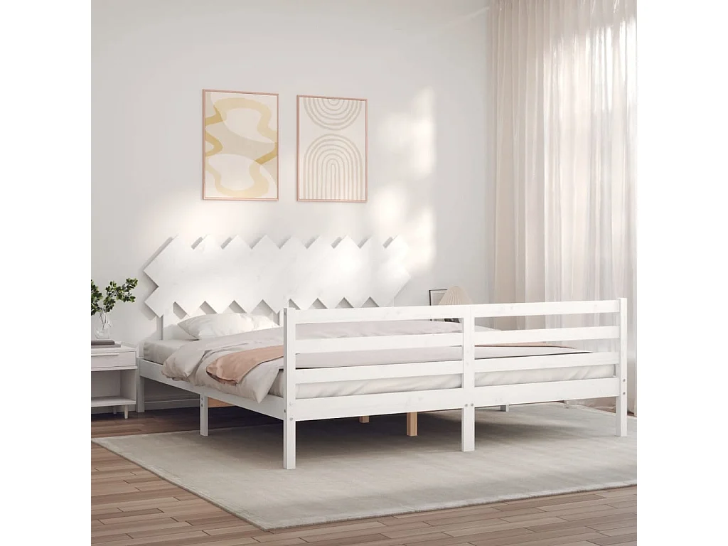 Cadre de lit avec tête de lit blanc Super King Size bois massif
