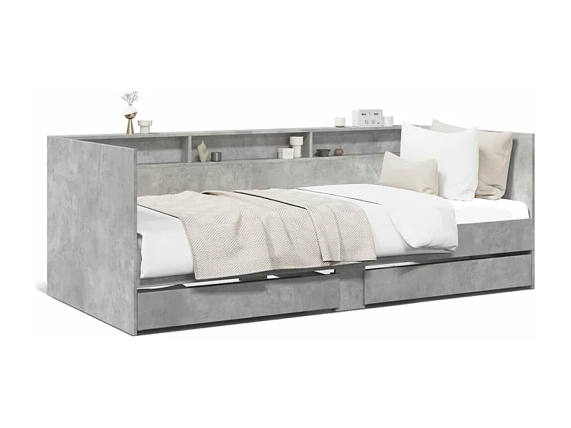 Lit de jour et tiroirs gris béton 75x190 bois d'ingénierie
