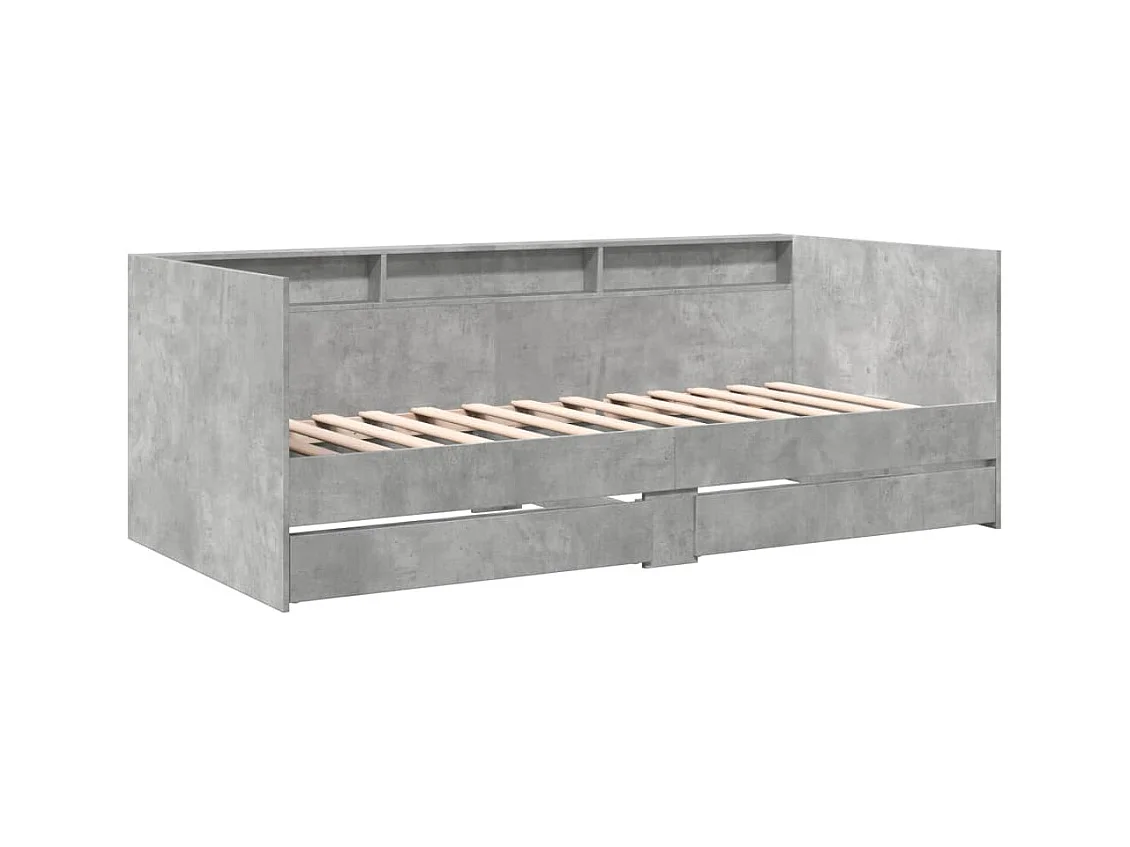 Slaapbank met lades 75x190 cm bewerkt hout betongrijs