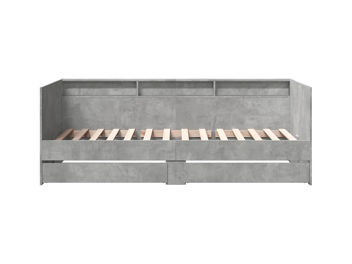 Slaapbank met lades 75x190 cm bewerkt hout betongrijs