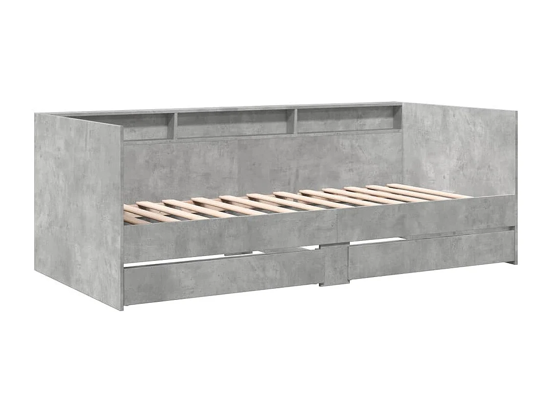 Slaapbank met lades 75x190 cm bewerkt hout betongrijs