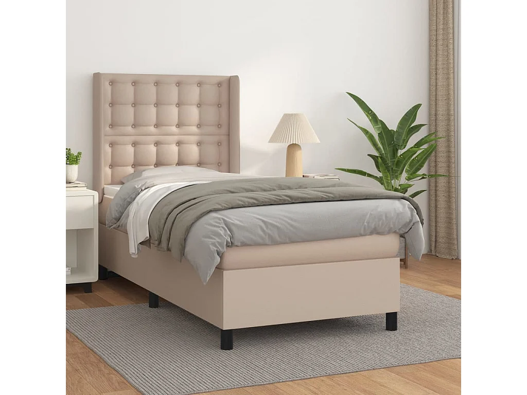 vidaXL Cama box spring con colchón cuero sintético capuchino 80x200 cm Marrón