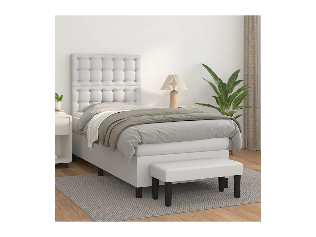 Sommier à lattes de lit avec matelas Blanc 90x190 Similicuir