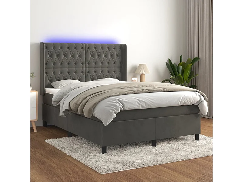 Sommier à lattes de lit matelas et LED Gris foncé 140x190