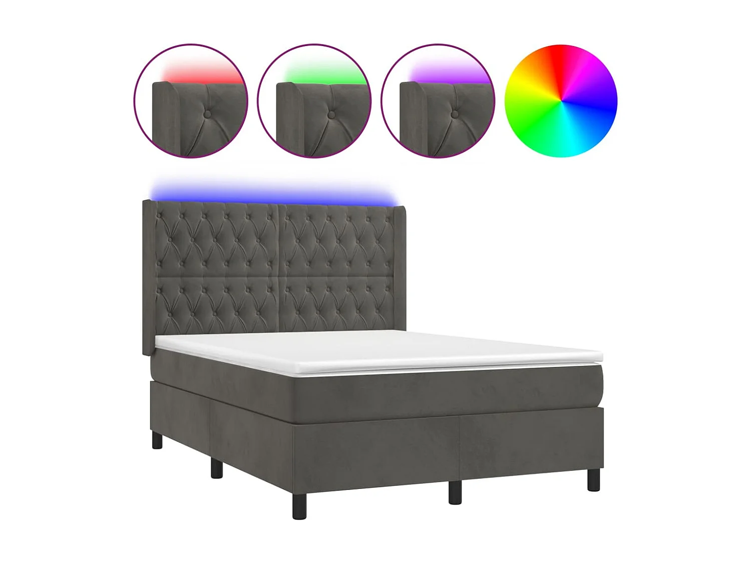 Sommier à lattes de lit matelas et LED Gris foncé 140x190