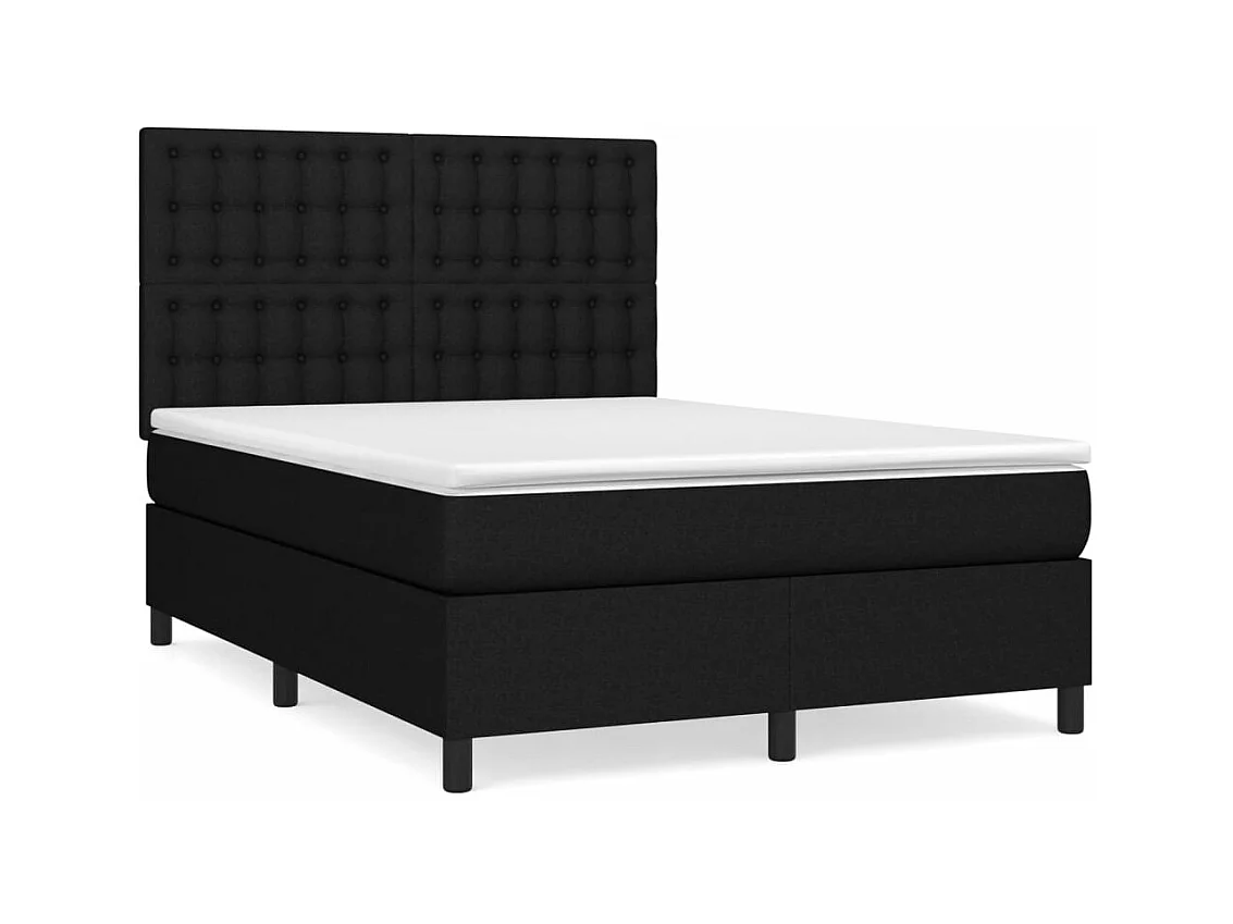 Sommier à lattes de lit avec matelas Noir 140x200 Tissu