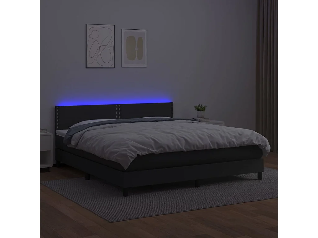 Sommier à lattes de lit avec matelas et LED Noir 160x200