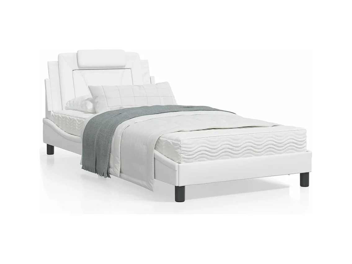 Lit avec matelas blanc 100x200 similicuir