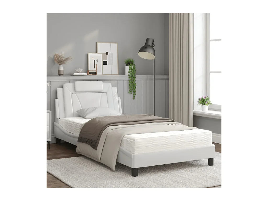 Lit avec matelas blanc 100x200 similicuir
