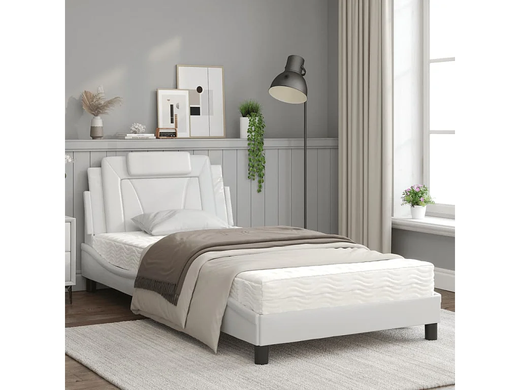 Lit avec matelas blanc 100x200 similicuir