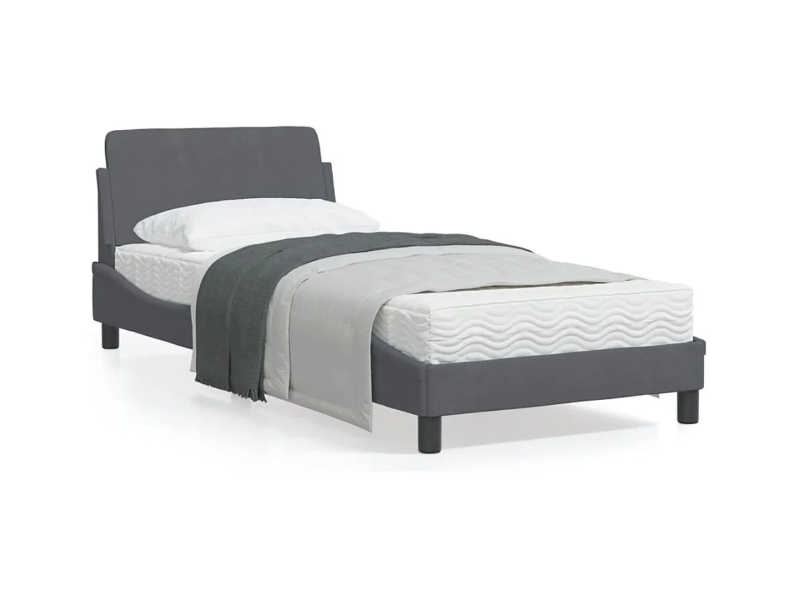 Cadre de lit avec tête de lit Gris foncé 90x200 Velours