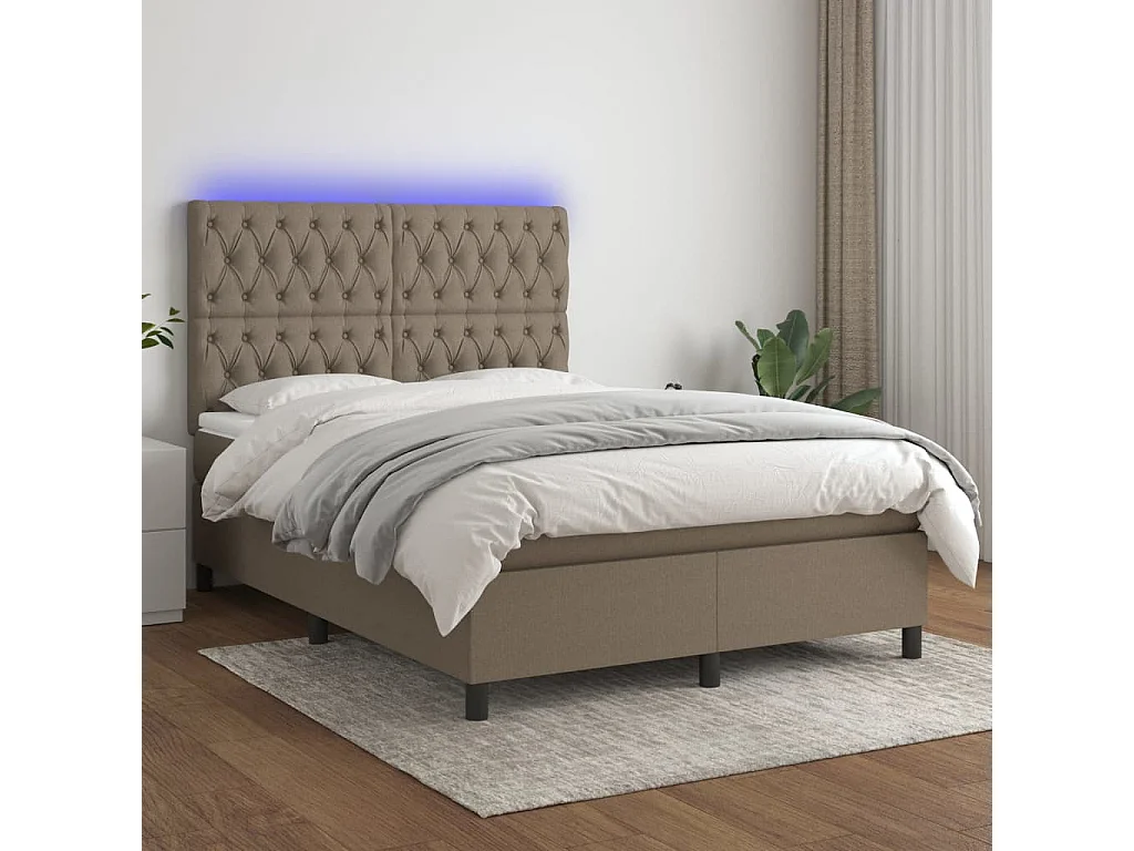 Sommier à lattes de lit et matelas et LED Taupe 140x200 Tissu