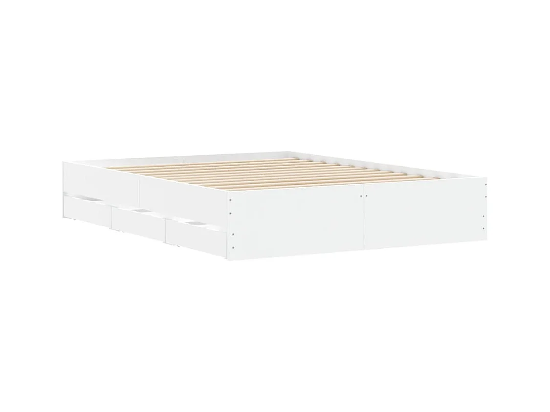 Cadre de lit avec tiroirs blanc 150x200 bois d'ingénierie