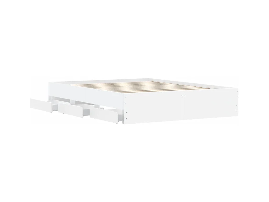 Cadre de lit avec tiroirs blanc 150x200 bois d'ingénierie
