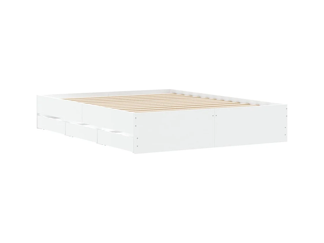 Cadre de lit avec tiroirs blanc 150x200 bois d'ingénierie