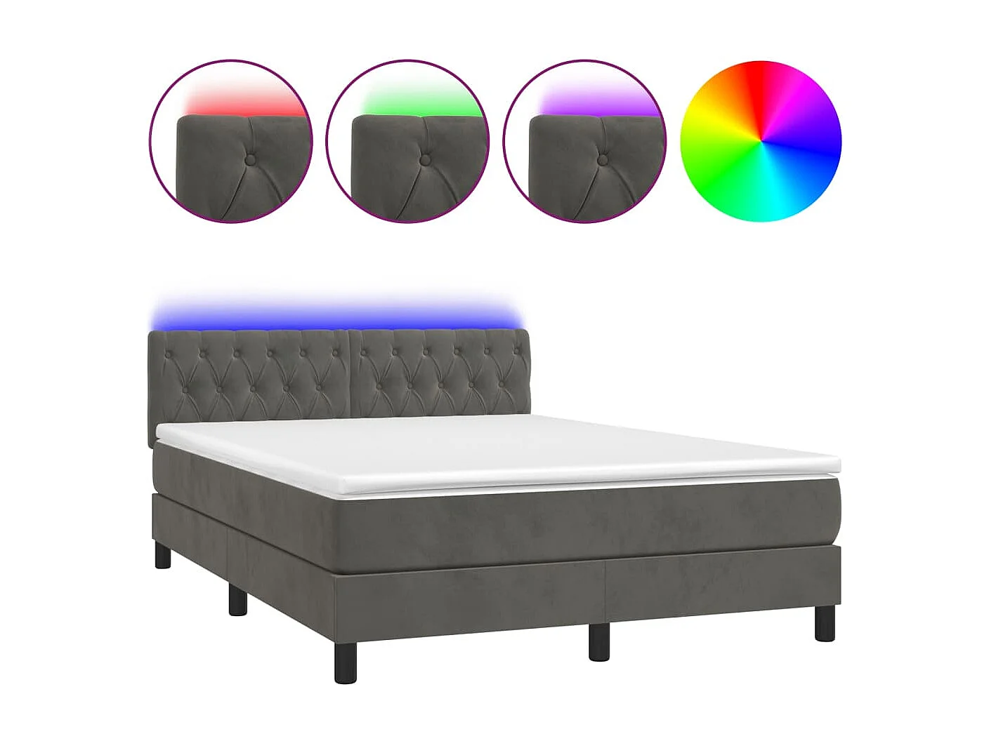 Sommier à lattes de lit avec matelas LED Gris foncé 140x200