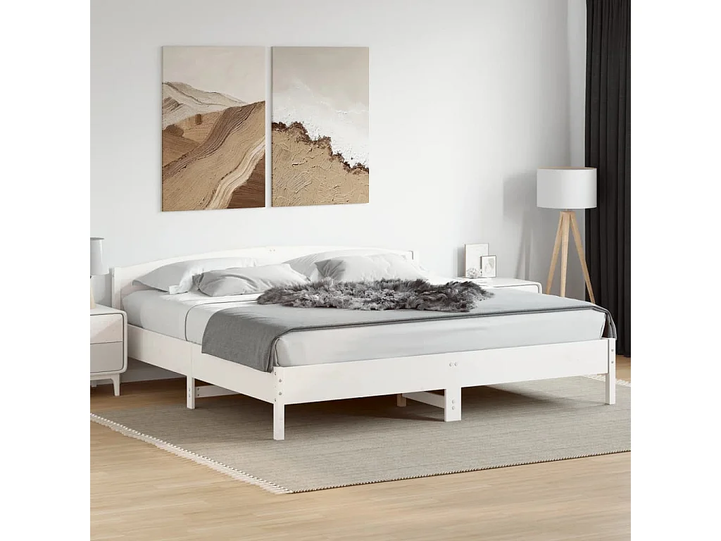 Cadre de lit et tête de lit blanc 180x200 bois de pin massif