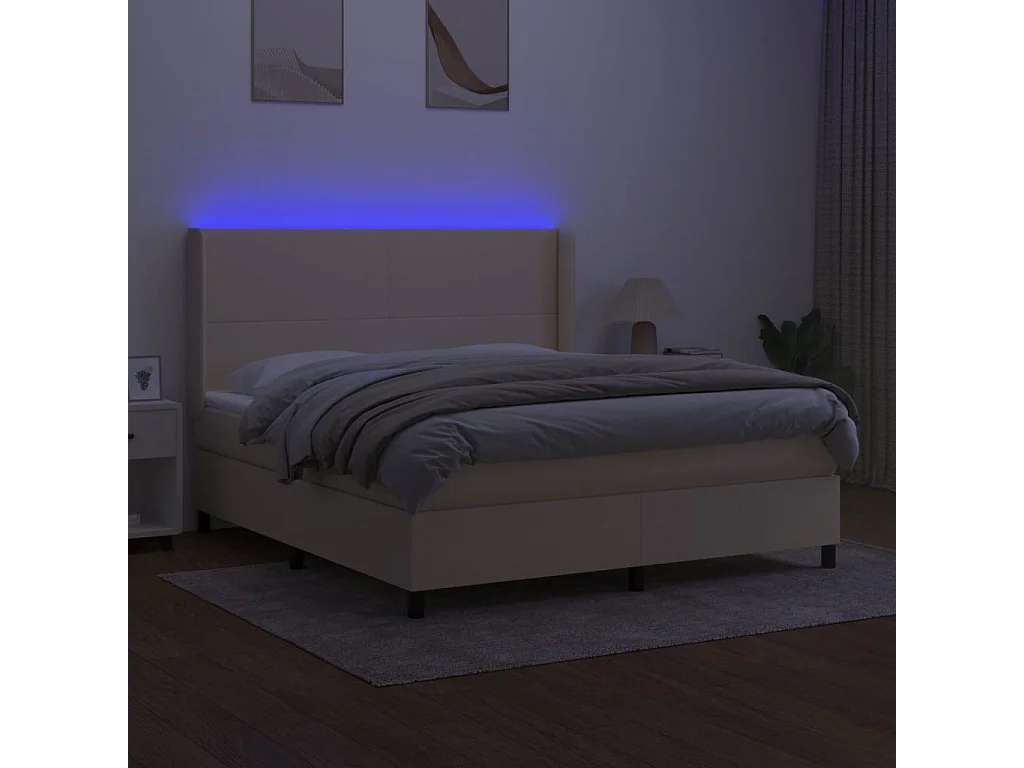 Lit à sommier tapissier avec matelas et LED Crème 180x200 Tissu