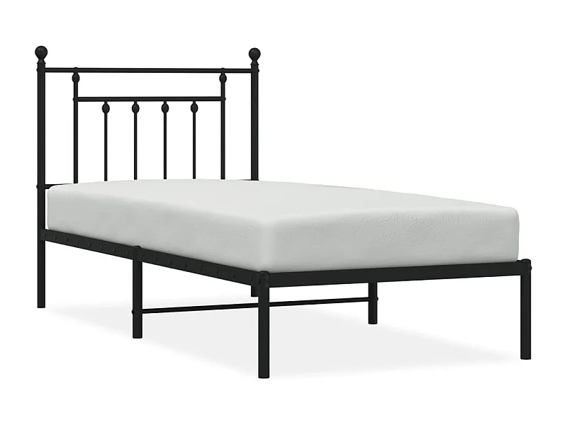 Cadre de lit métal avec tête de lit noir 90x200