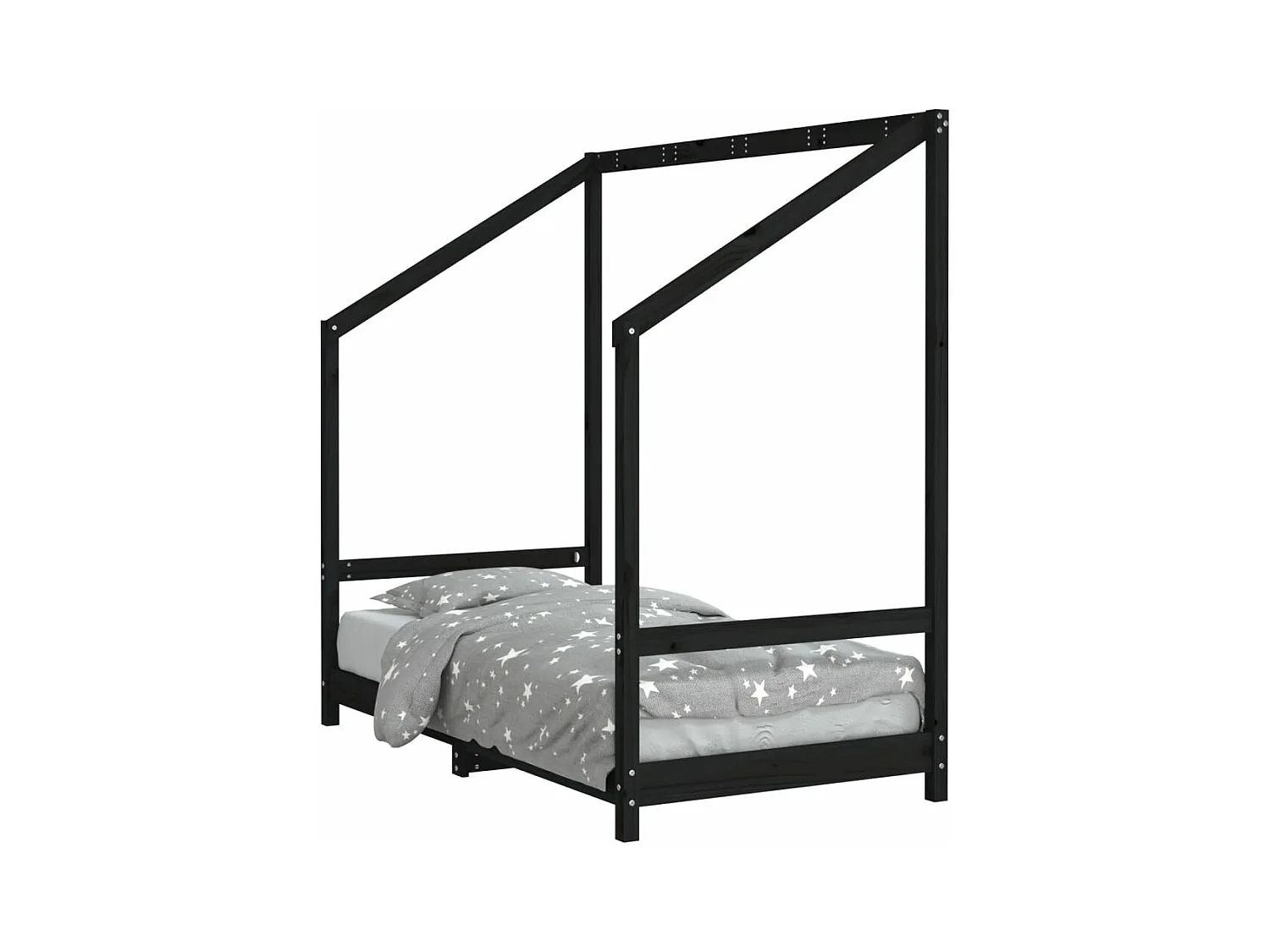 Cadre de lit pour enfant noir 80x160 bois de pin massif