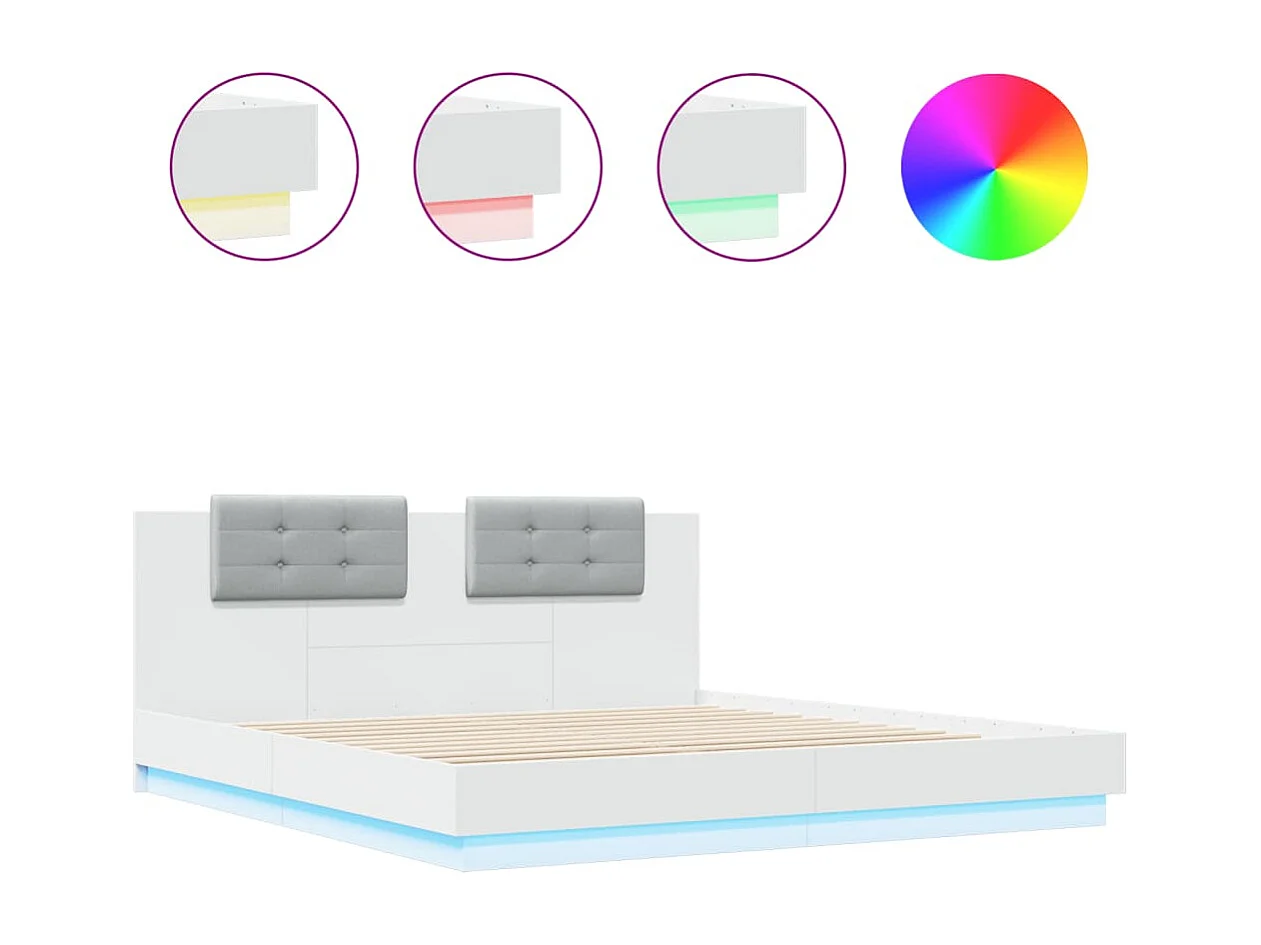 Cadre de lit avec tête de lit et lumières LED blanc 160x200