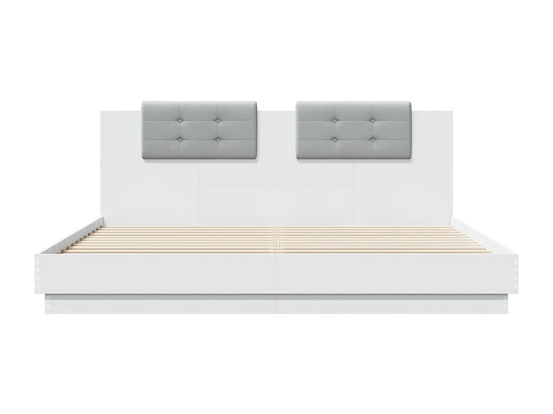 Cadre de lit avec tête de lit et lumières LED blanc 160x200