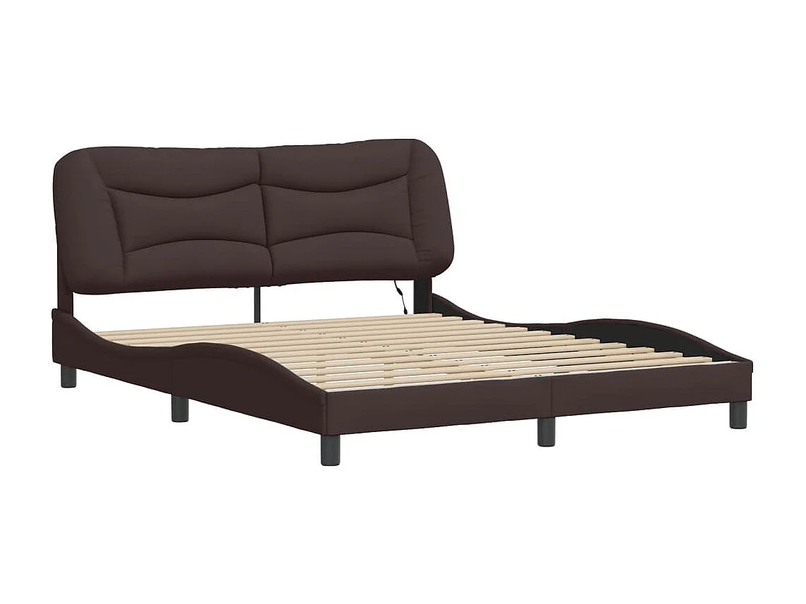 Cadre de lit avec lumières LED marron foncé 160x200 tissu