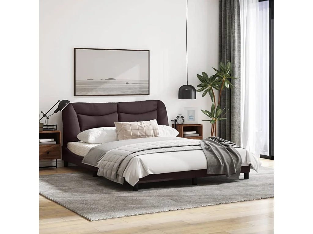 Cadre de lit avec lumières LED marron foncé 160x200 tissu