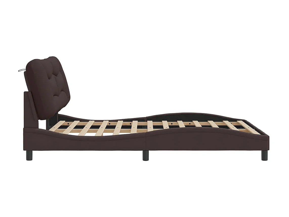 Cadre de lit avec lumières LED marron foncé 160x200 tissu