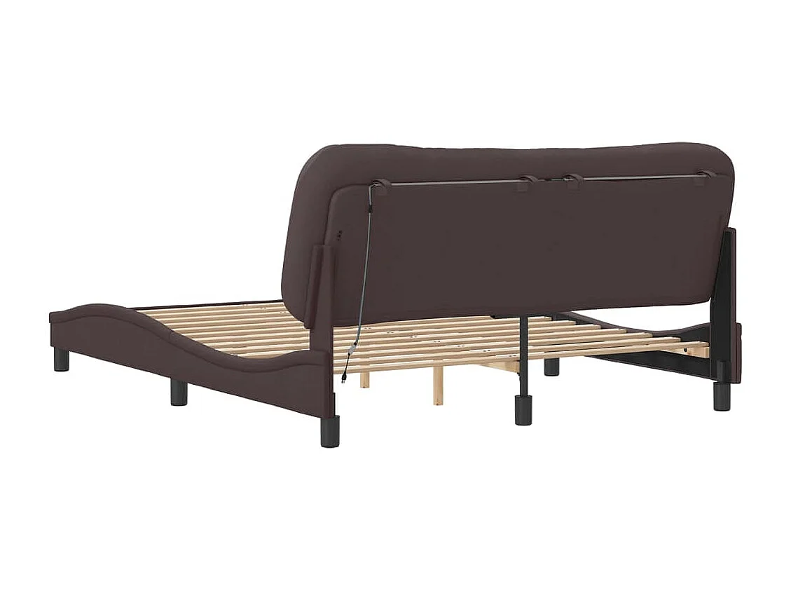 Cadre de lit avec lumières LED marron foncé 160x200 tissu