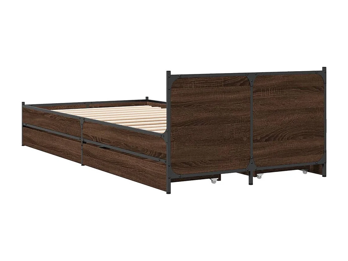 Cadre de lit et tiroirs chêne marron 75x190 bois d'ingénierie