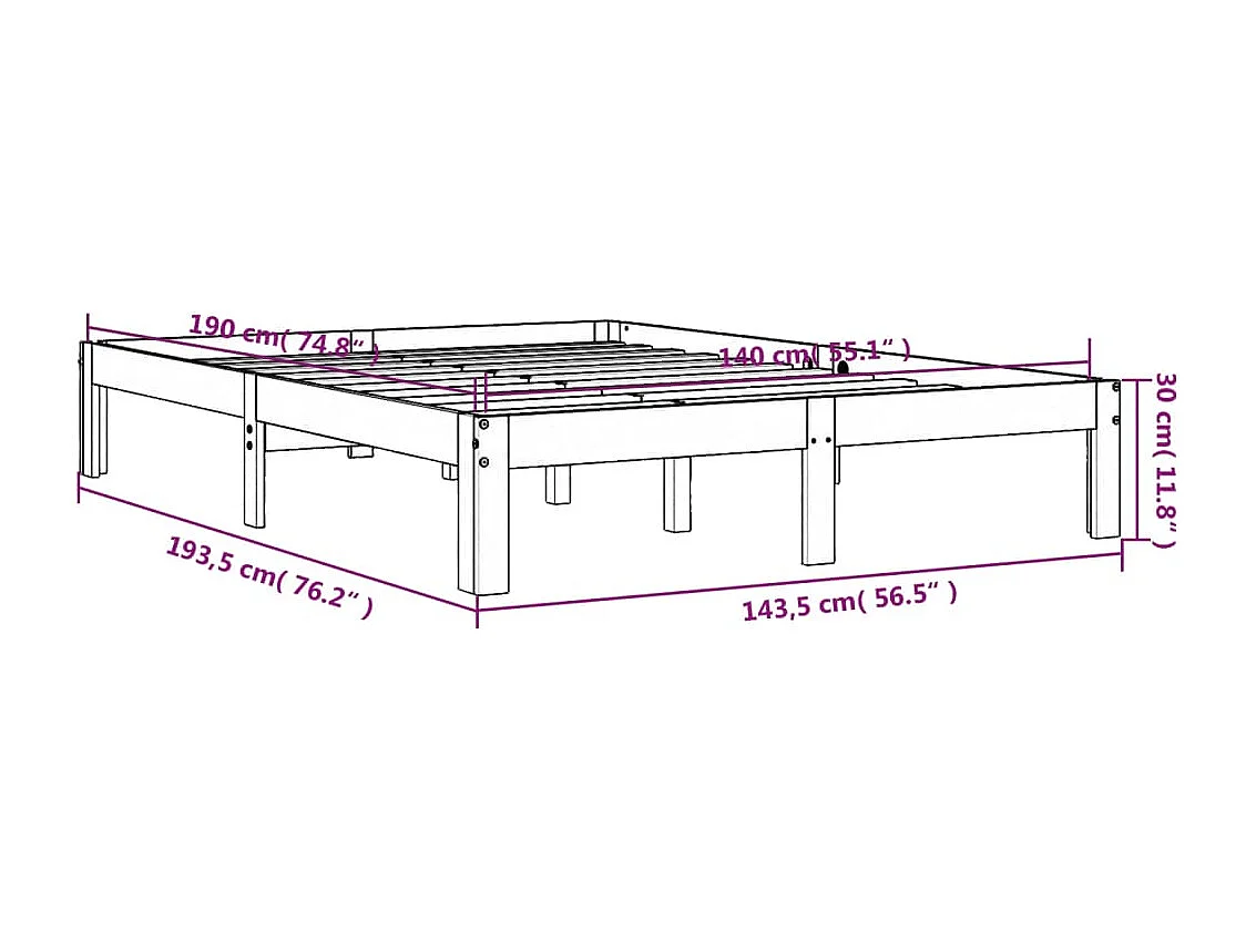 Cadre de lit marron 140x190 bois de pin massif